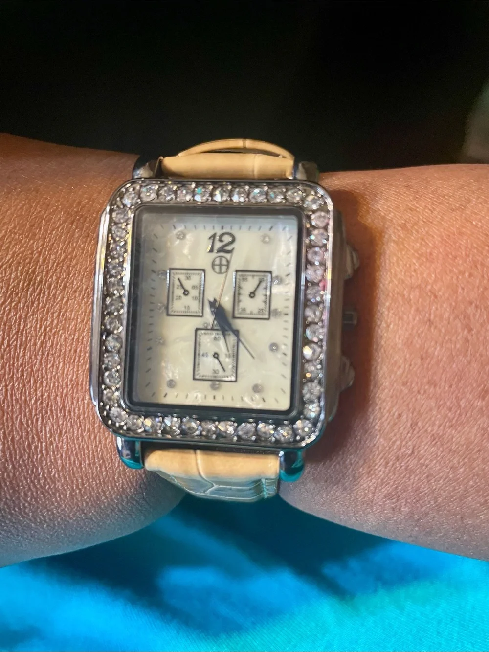 Hot in Hollywood by HSN Crystal-Frame Square Watch with Tan Leather Strap